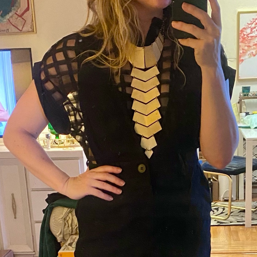 Black Sheer Checked pattern/ sheer weave Women's Top